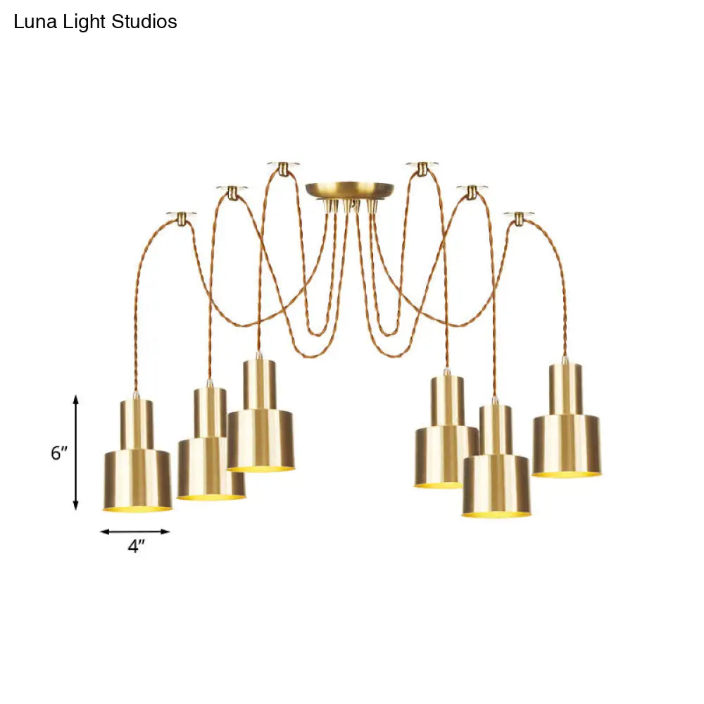 Industrial Metal Multi Pendant Light with Gold Finish - Tubular Living Room Ceiling Lamp (2/3/4-Light)