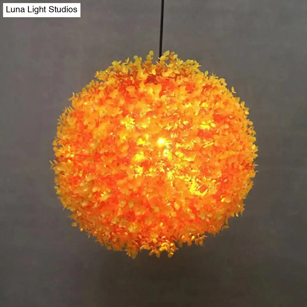 Industrial Metal Orange Hanging Light: Spherical 1-Light LED Ceiling Lamp for Restaurants - 12"/14"/16" Diameter