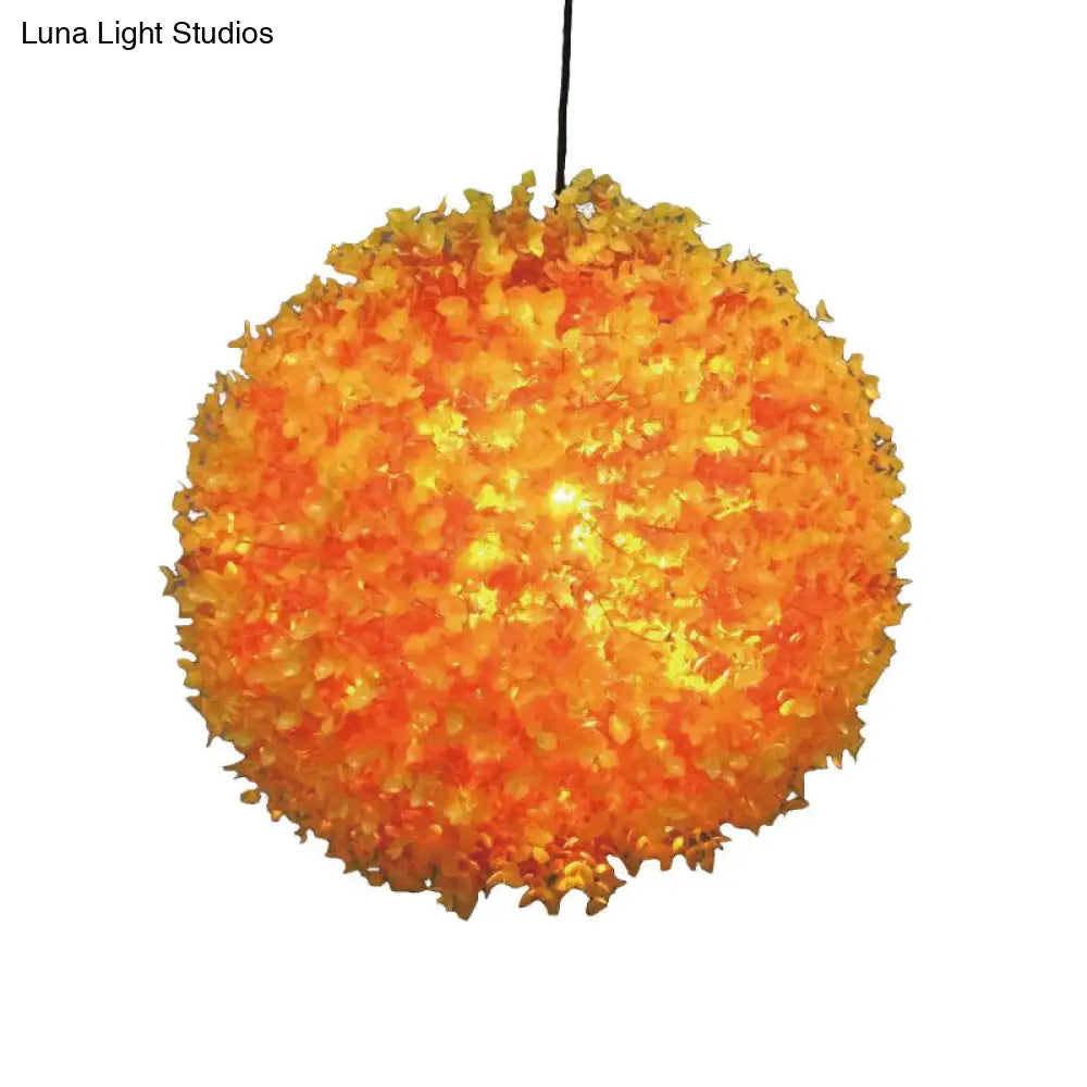 Industrial Metal Orange Hanging Light: Spherical 1-Light LED Ceiling Lamp for Restaurants - 12"/14"/16" Diameter