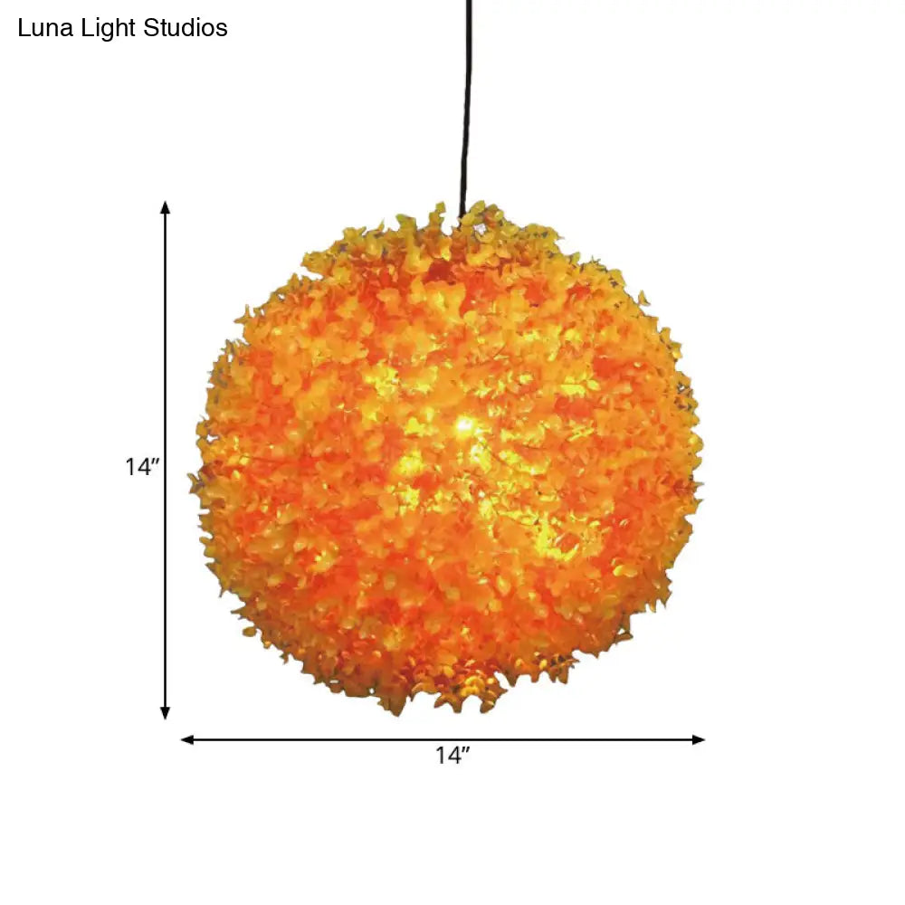 Industrial Metal Orange Hanging Light: Spherical 1-Light LED Ceiling Lamp for Restaurants - 12"/14"/16" Diameter