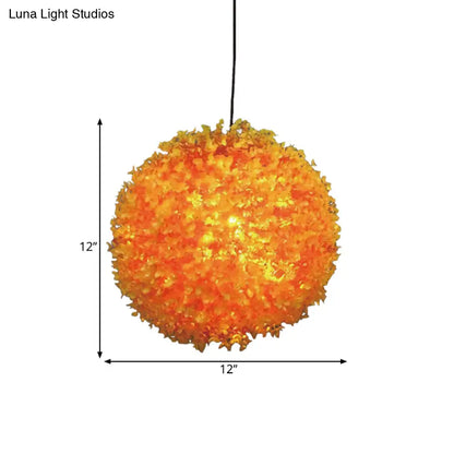 Industrial Metal Orange Hanging Light: Spherical 1-Light LED Ceiling Lamp for Restaurants - 12"/14"/16" Diameter