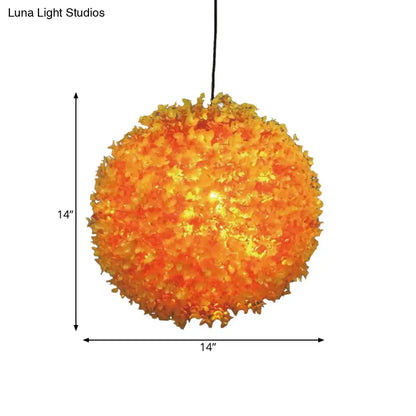 Industrial Metal Orange Hanging Light: Spherical 1-Light LED Ceiling Lamp for Restaurants - 12"/14"/16" Diameter