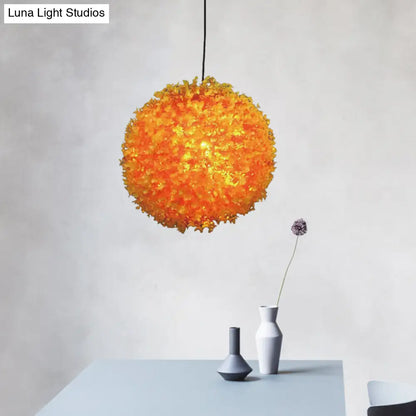 Industrial Metal Orange Hanging Light: Spherical 1-Light LED Ceiling Lamp for Restaurants - 12"/14"/16" Diameter