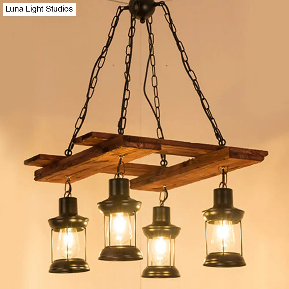 Lámpara colgante industrial de metal - Aplique de comedor con jaula y 3 luces colgantes negras