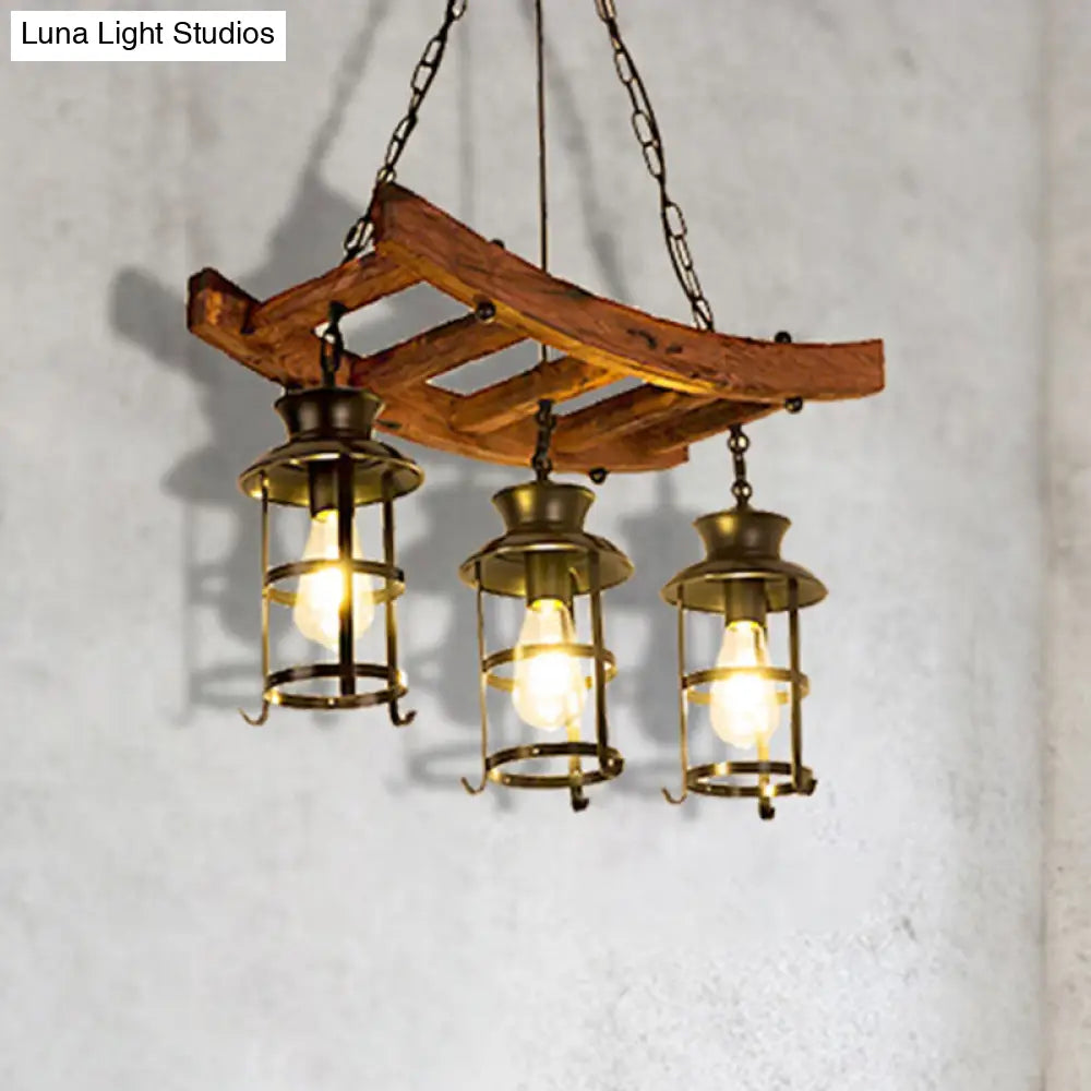 Lámpara colgante industrial de metal - Aplique de comedor con jaula y 3 luces colgantes negras