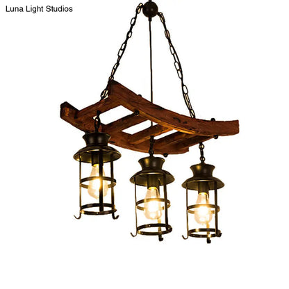 Lámpara colgante industrial de metal - Aplique de comedor con jaula y 3 luces colgantes negras