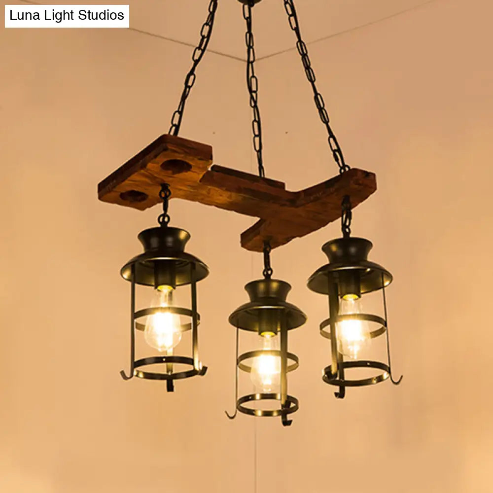 Lámpara colgante industrial de metal - Aplique de comedor con jaula y 3 luces colgantes negras