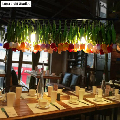 ثريا صناعية معدنية من ديكوربايتس™ - ثريا توليب خضراء بثلاث مصابيح LED للمطاعم