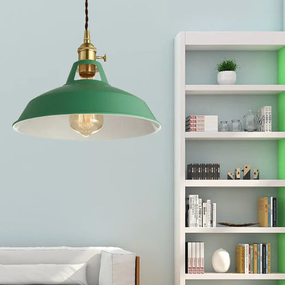 Industrial Metal Pendant Lamp: Stylish 1-Light Ceiling Light for Living Room with Plug-In Cord - Green Barn Design