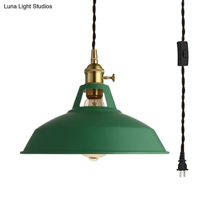 Industrial Metal Pendant Lamp: Stylish 1-Light Ceiling Light for Living Room with Plug-In Cord - Green Barn Design