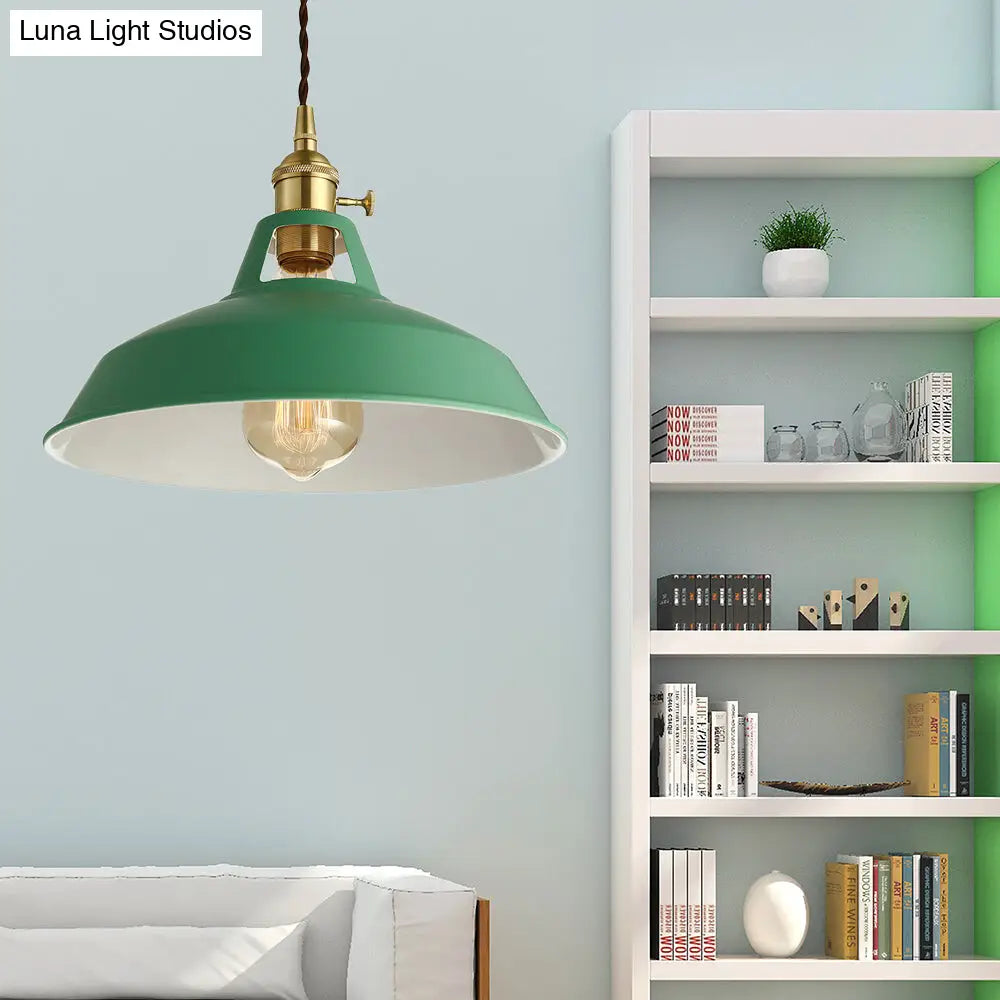 Industrial Metal Pendant Lamp: Stylish 1-Light Ceiling Light for Living Room with Plug-In Cord - Green Barn Design