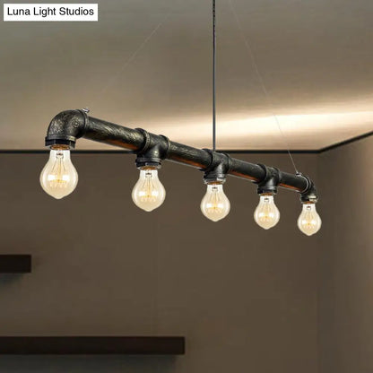 DecorBites™ Industrial Metal Pendant Lamp with Bare Bulb - 5 Bulb Antique Brass Ceiling Light for Living Room Island