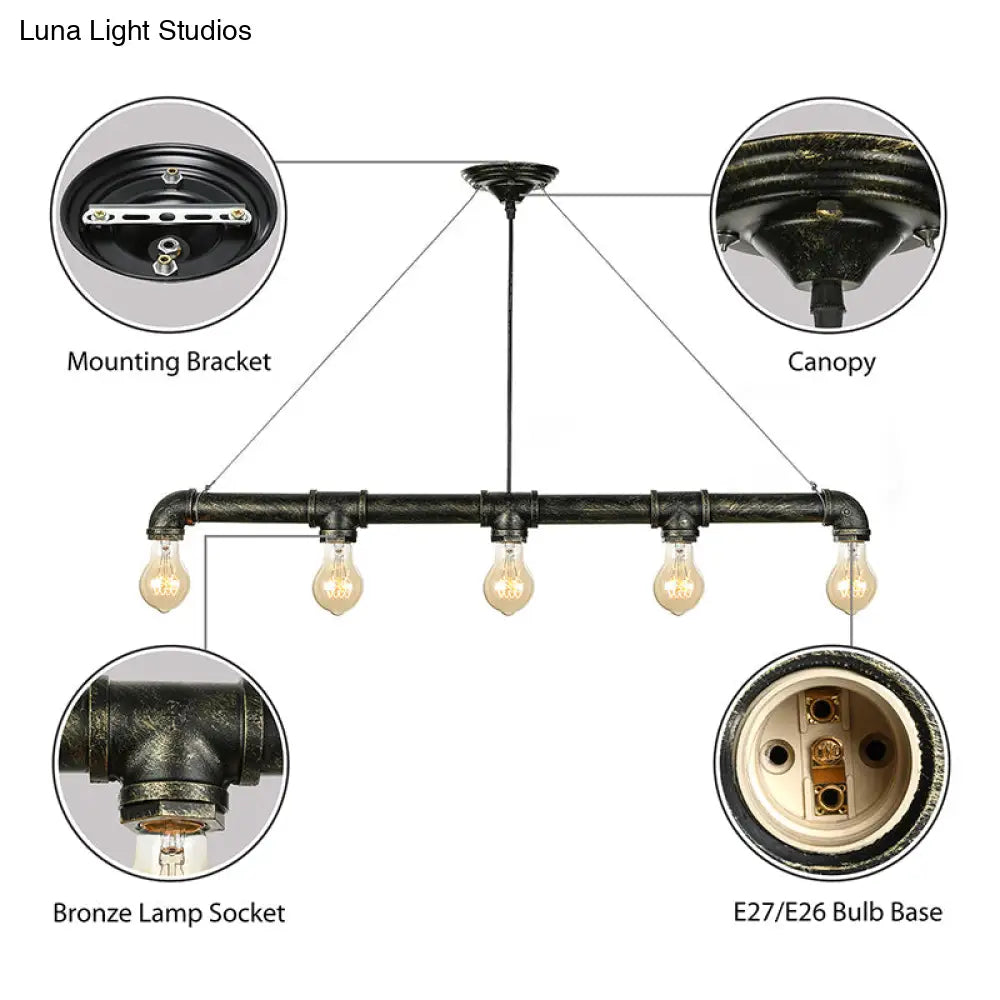 DecorBites™ Industrial Metal Pendant Lamp with Bare Bulb - 5 Bulb Antique Brass Ceiling Light for Living Room Island