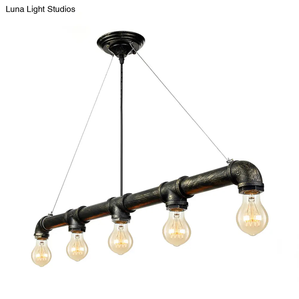 DecorBites™ Industrial Metal Pendant Lamp with Bare Bulb - 5 Bulb Antique Brass Ceiling Light for Living Room Island
