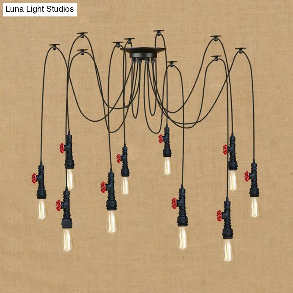 Industrial Metal Pendant Lamp with Valve and Pipe Design - Black, 2/3 Lights - Kitchen Ceiling Fixture