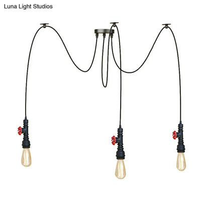 Industrial Metal Pendant Lamp with Valve and Pipe Design - Black, 2/3 Lights - Kitchen Ceiling Fixture