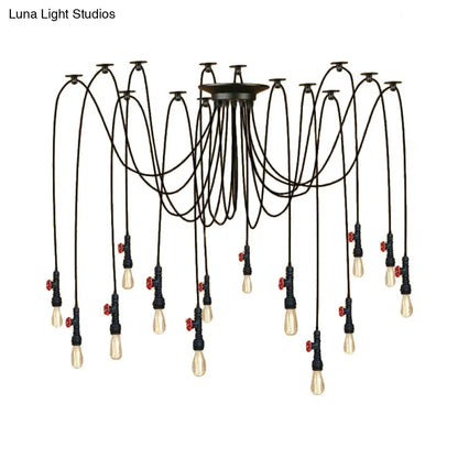 Industrial Metal Pendant Lamp with Valve and Pipe Design - Black, 2/3 Lights - Kitchen Ceiling Fixture