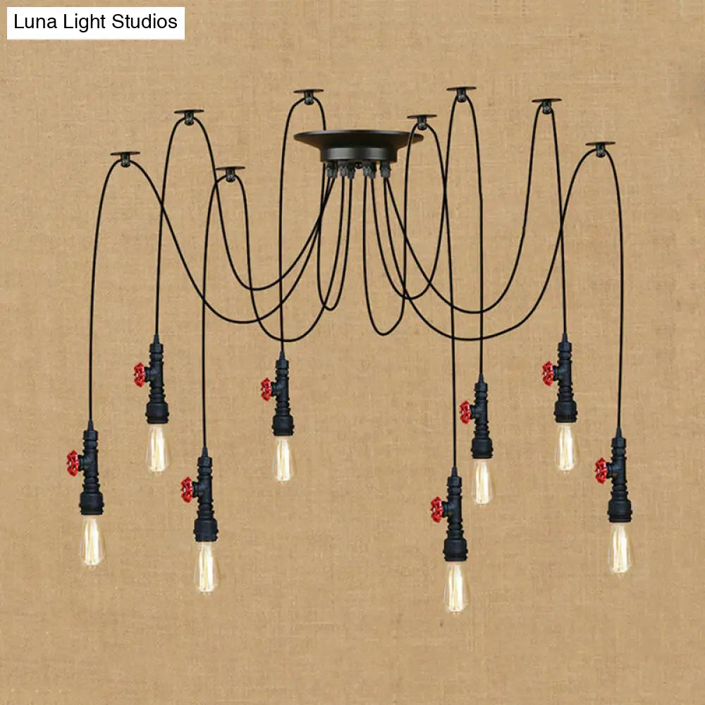 Industrial Metal Pendant Lamp with Valve and Pipe Design - Black, 2/3 Lights - Kitchen Ceiling Fixture