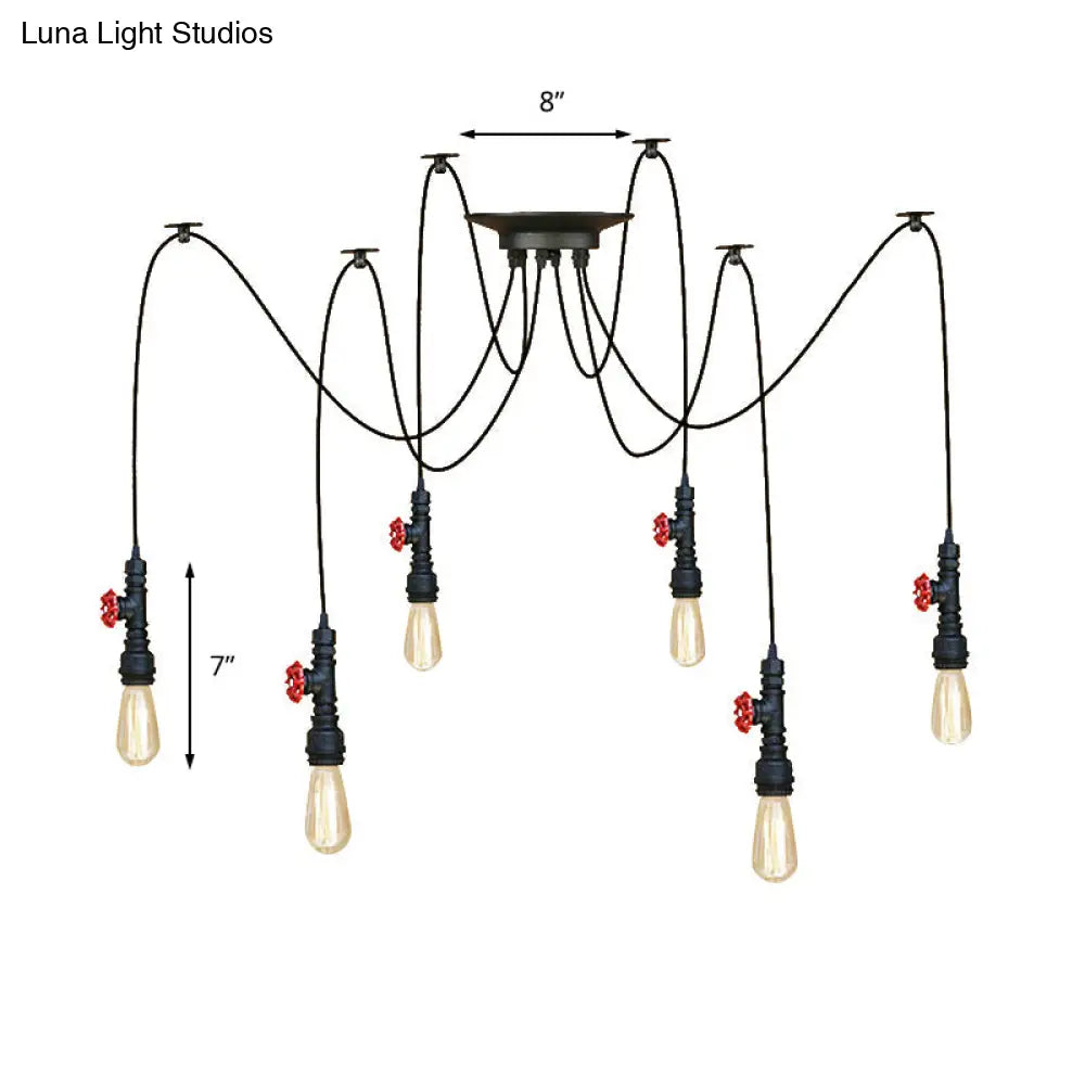 Industrial Metal Pendant Lamp with Valve and Pipe Design - Black, 2/3 Lights - Kitchen Ceiling Fixture