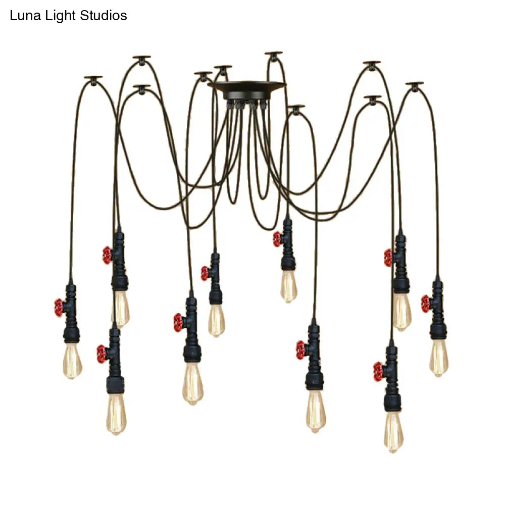 Industrial Metal Pendant Lamp with Valve and Pipe Design - Black, 2/3 Lights - Kitchen Ceiling Fixture