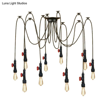 Industrial Metal Pendant Lamp with Valve and Pipe Design - Black, 2/3 Lights - Kitchen Ceiling Fixture