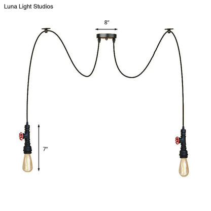 Industrial Metal Pendant Lamp with Valve and Pipe Design - Black, 2/3 Lights - Kitchen Ceiling Fixture