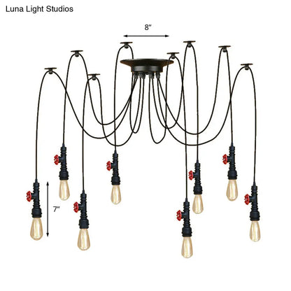 Industrial Metal Pendant Lamp with Valve and Pipe Design - Black, 2/3 Lights - Kitchen Ceiling Fixture