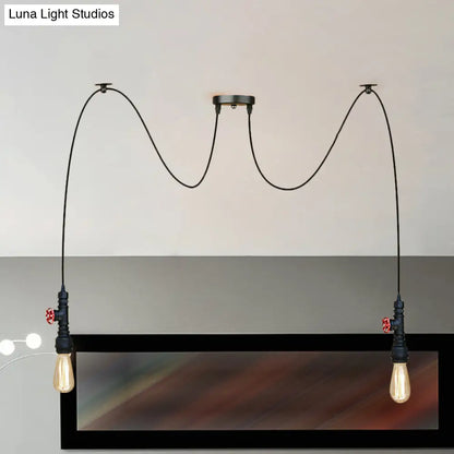 Industrial Metal Pendant Lamp with Valve and Pipe Design - Black, 2/3 Lights - Kitchen Ceiling Fixture