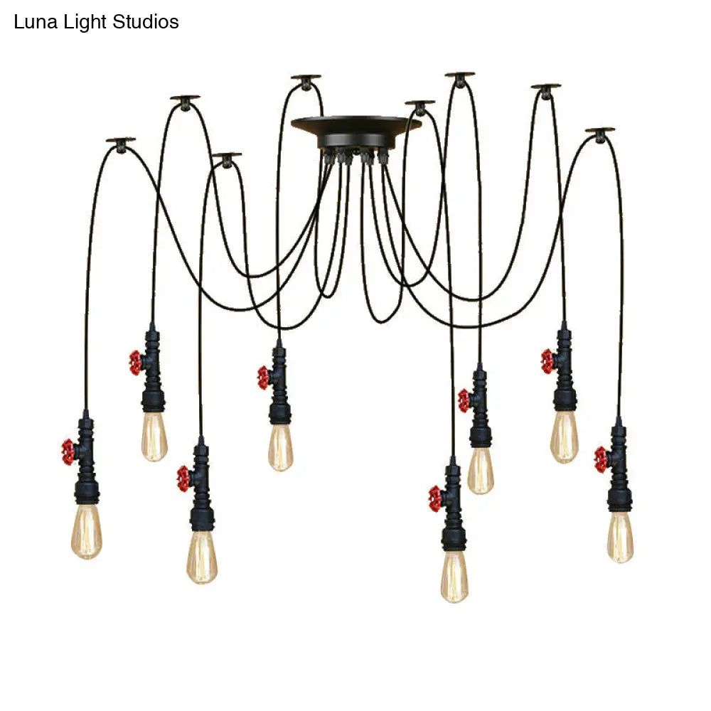 Industrial Metal Pendant Lamp with Valve and Pipe Design - Black, 2/3 Lights - Kitchen Ceiling Fixture