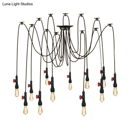 Industrial Metal Pendant Lamp with Valve and Pipe Design - Black, 2/3 Lights - Kitchen Ceiling Fixture