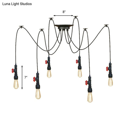 Industrial Metal Pendant Lamp with Valve and Pipe Design - Black, 2/3 Lights - Kitchen Ceiling Fixture