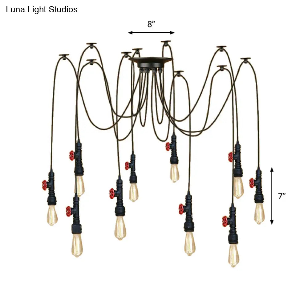 Industrial Metal Pendant Lamp with Valve and Pipe Design - Black, 2/3 Lights - Kitchen Ceiling Fixture