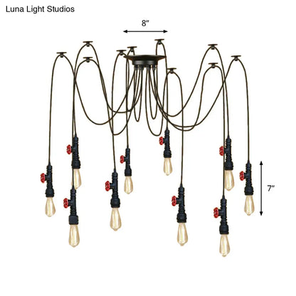 Industrial Metal Pendant Lamp with Valve and Pipe Design - Black, 2/3 Lights - Kitchen Ceiling Fixture