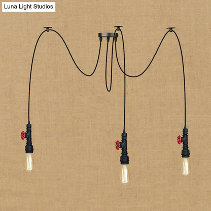 Industrial Metal Pendant Lamp with Valve and Pipe Design - Black, 2/3 Lights - Kitchen Ceiling Fixture