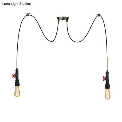 Industrial Metal Pendant Lamp with Valve and Pipe Design - Black, 2/3 Lights - Kitchen Ceiling Fixture