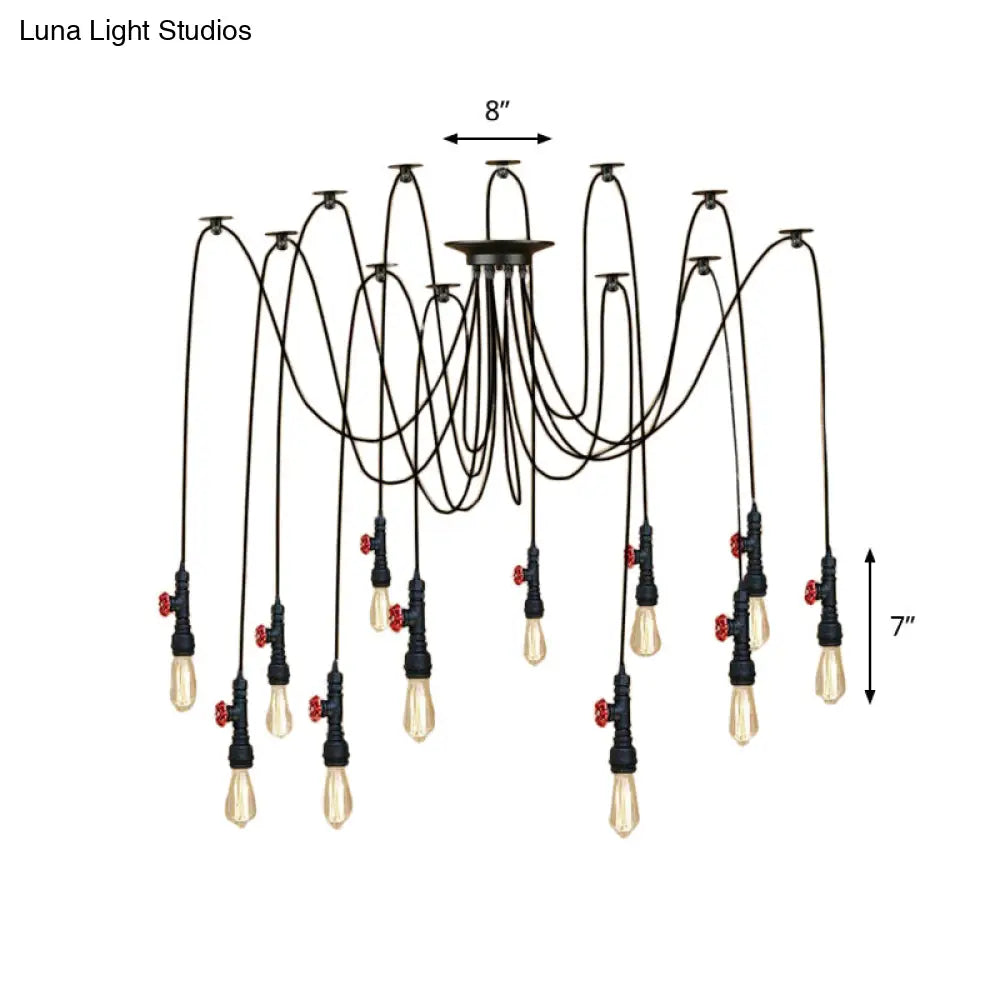 Industrial Metal Pendant Lamp with Valve and Pipe Design - Black, 2/3 Lights - Kitchen Ceiling Fixture