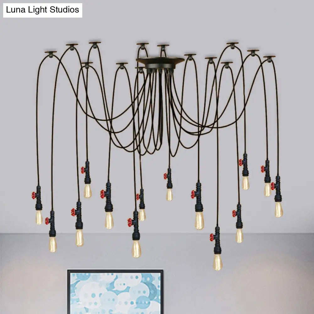 Industrial Metal Pendant Lamp with Valve and Pipe Design - Black, 2/3 Lights - Kitchen Ceiling Fixture