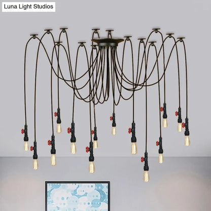 Industrial Metal Pendant Lamp with Valve and Pipe Design - Black, 2/3 Lights - Kitchen Ceiling Fixture