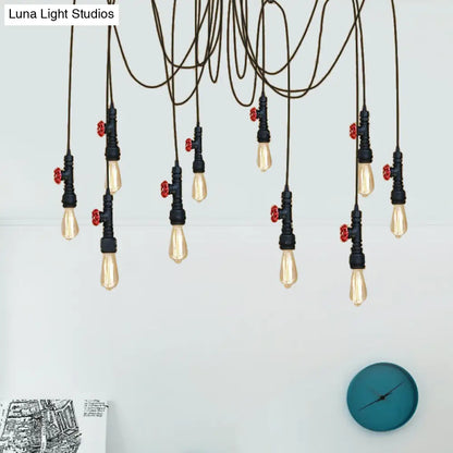 Industrial Metal Pendant Lamp with Valve and Pipe Design - Black, 2/3 Lights - Kitchen Ceiling Fixture