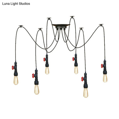 Industrial Metal Pendant Lamp with Valve and Pipe Design - Black, 2/3 Lights - Kitchen Ceiling Fixture