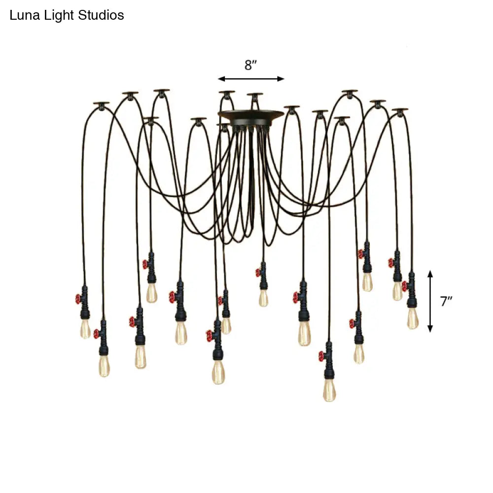 Industrial Metal Pendant Lamp with Valve and Pipe Design - Black, 2/3 Lights - Kitchen Ceiling Fixture