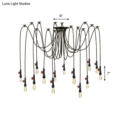 Industrial Metal Pendant Lamp with Valve and Pipe Design - Black, 2/3 Lights - Kitchen Ceiling Fixture