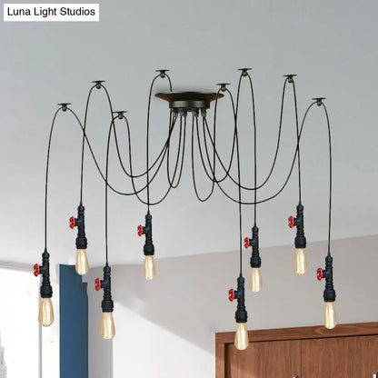 Industrial Metal Pendant Lamp with Valve and Pipe Design - Black, 2/3 Lights - Kitchen Ceiling Fixture