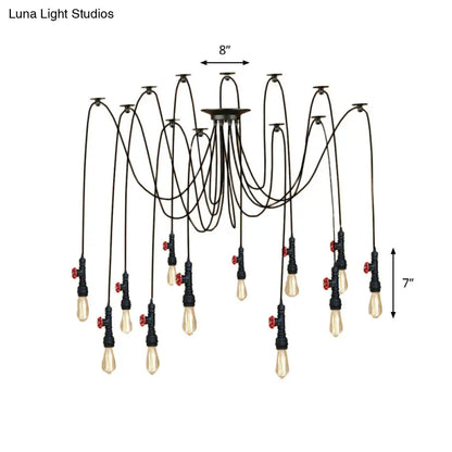 Industrial Metal Pendant Lamp with Valve and Pipe Design - Black, 2/3 Lights - Kitchen Ceiling Fixture