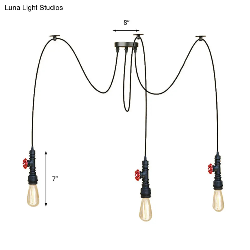 Industrial Metal Pendant Lamp with Valve and Pipe Design - Black, 2/3 Lights - Kitchen Ceiling Fixture