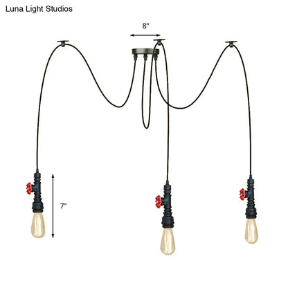 Industrial Metal Pendant Lamp with Valve and Pipe Design - Black, 2/3 Lights - Kitchen Ceiling Fixture