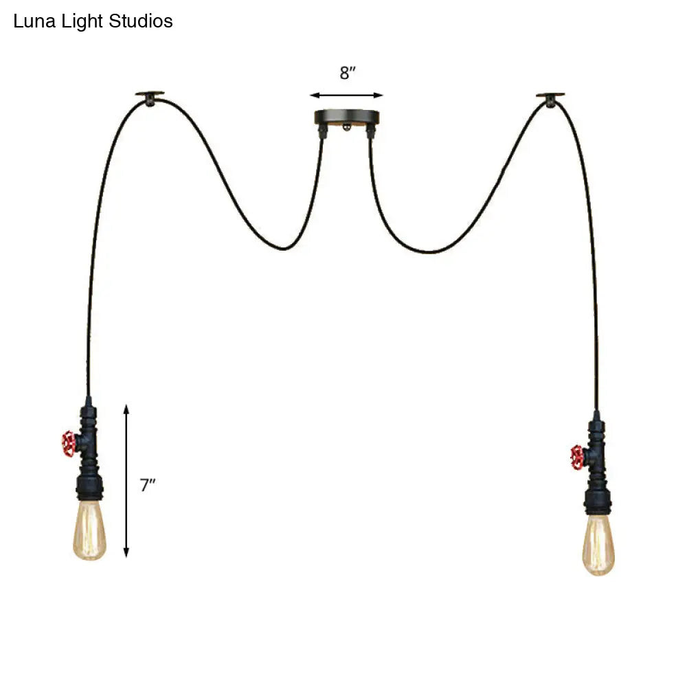 Industrial Metal Pendant Lamp with Valve and Pipe Design - Black, 2/3 Lights - Kitchen Ceiling Fixture