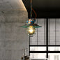 Industrial Metal Pendant Lamp with Wide Flare and Cage in White/Blue