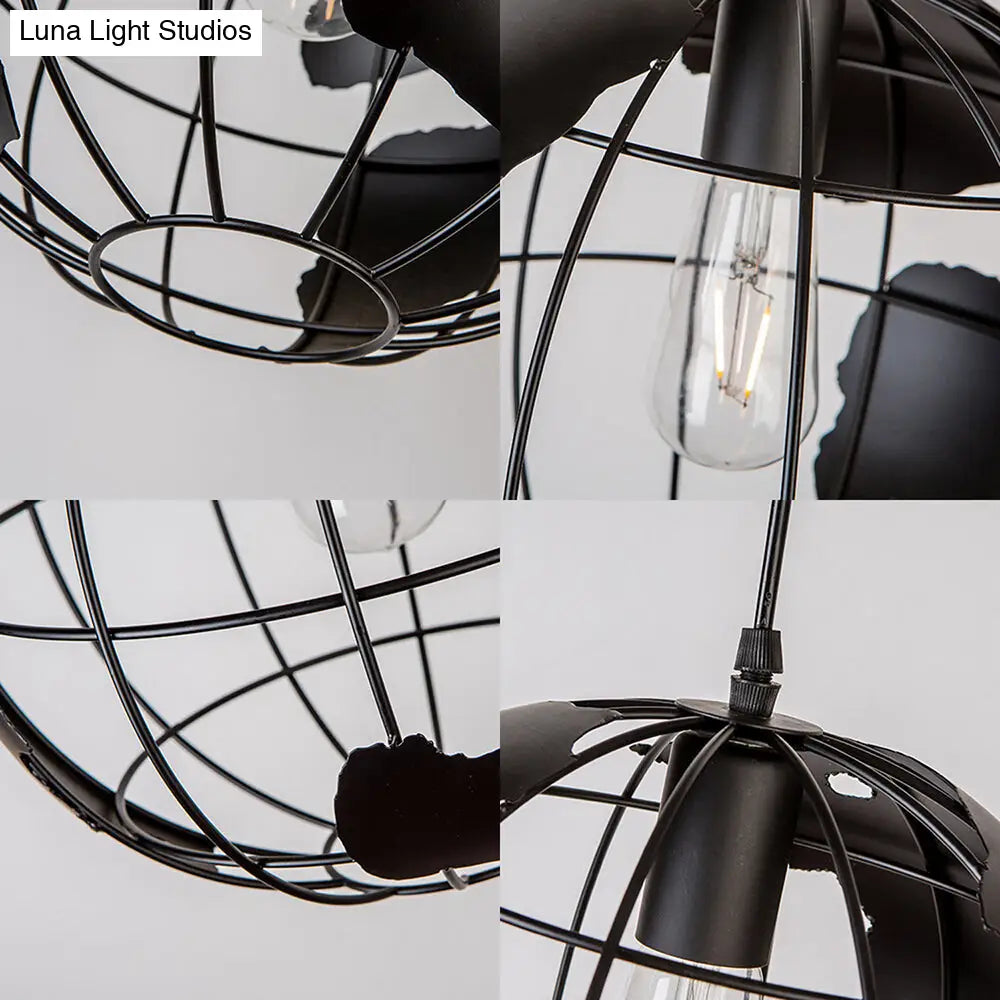 Industrial Metal Pendant Light: 1-Light Living Room Hanging Lamp, Globe Cage Design (8"/12" Wide) in Black, White, or Pink