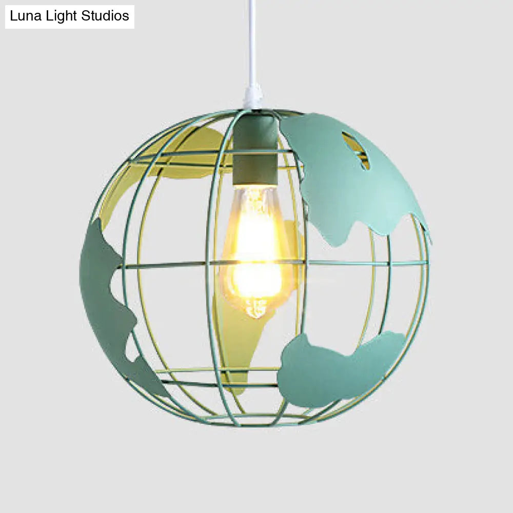 Industrial Metal Pendant Light: 1-Light Living Room Hanging Lamp, Globe Cage Design (8"/12" Wide) in Black, White, or Pink